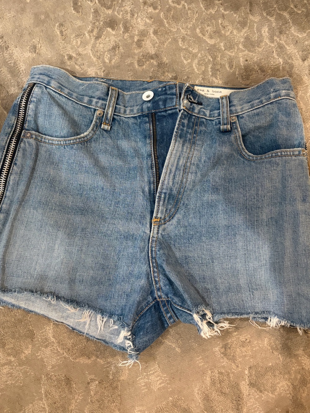 rag & bone Distressed Light Blue Denim Cutoff Shorts maya high rise size 28